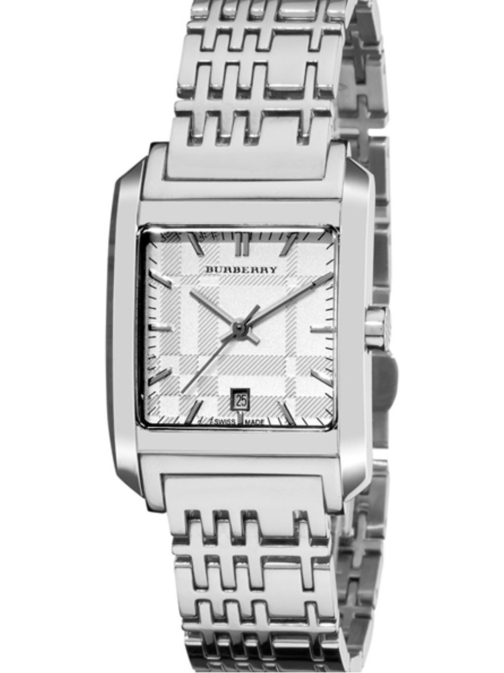 Burberry Silver Plaid Dial Stainless Steel Bracelet Watch